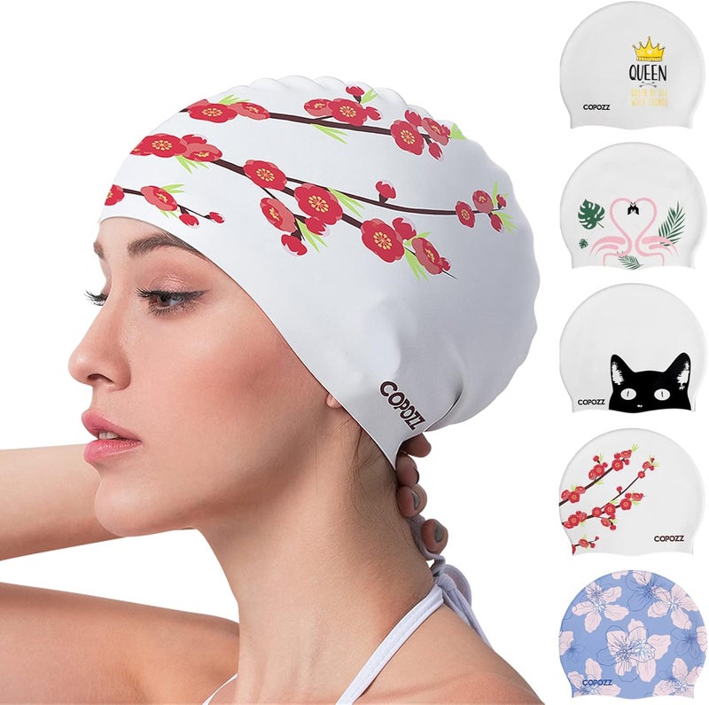 Copozz Adult Swim Caps, Silicone Waterproof Comfortable Swimming Cap for Women, Long and Short Hair - Image 1